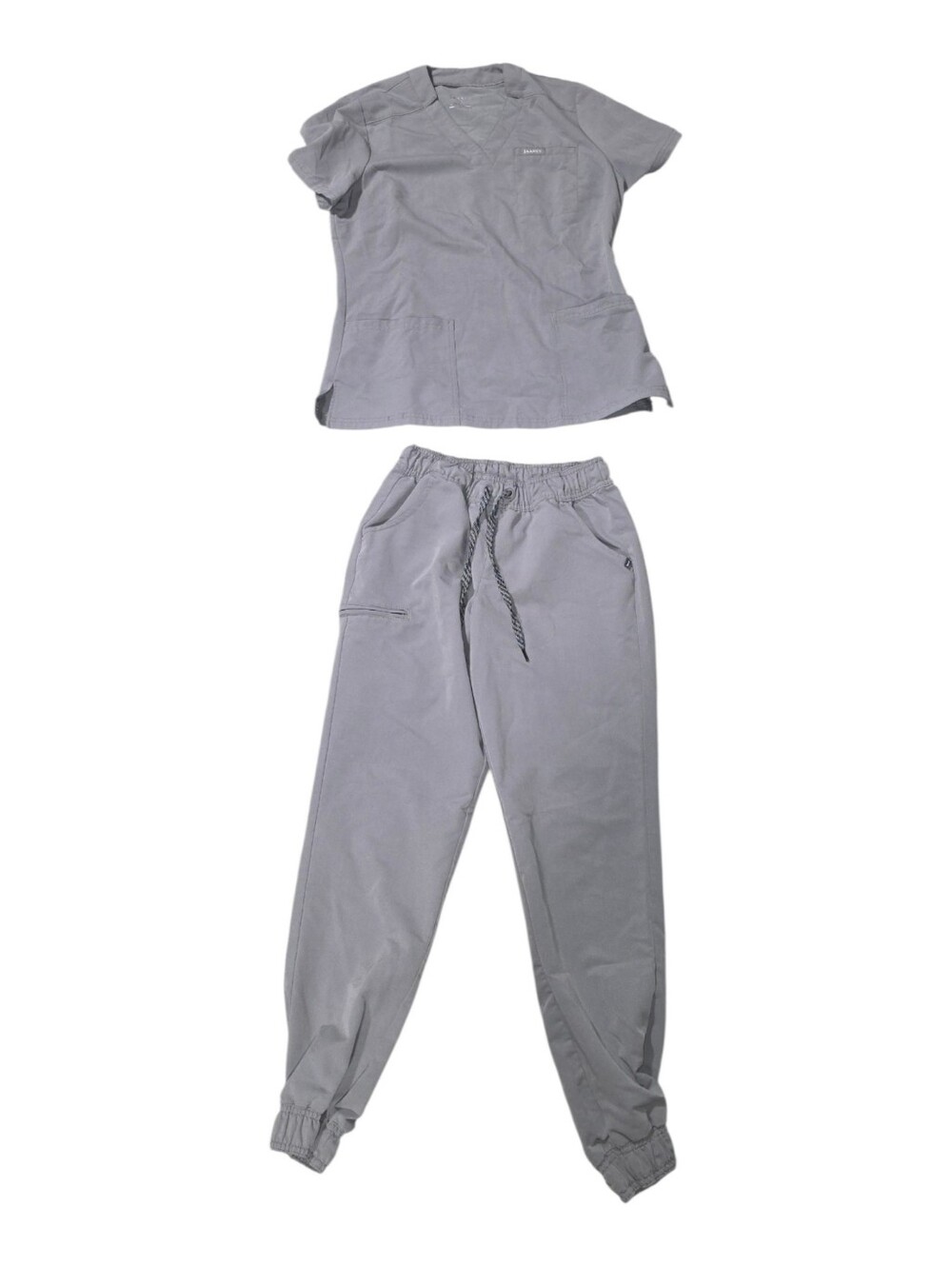 JAANUU 2 SETS Matching Scrub Set V-Neck Top & Jogger Pants Gray Size S/M